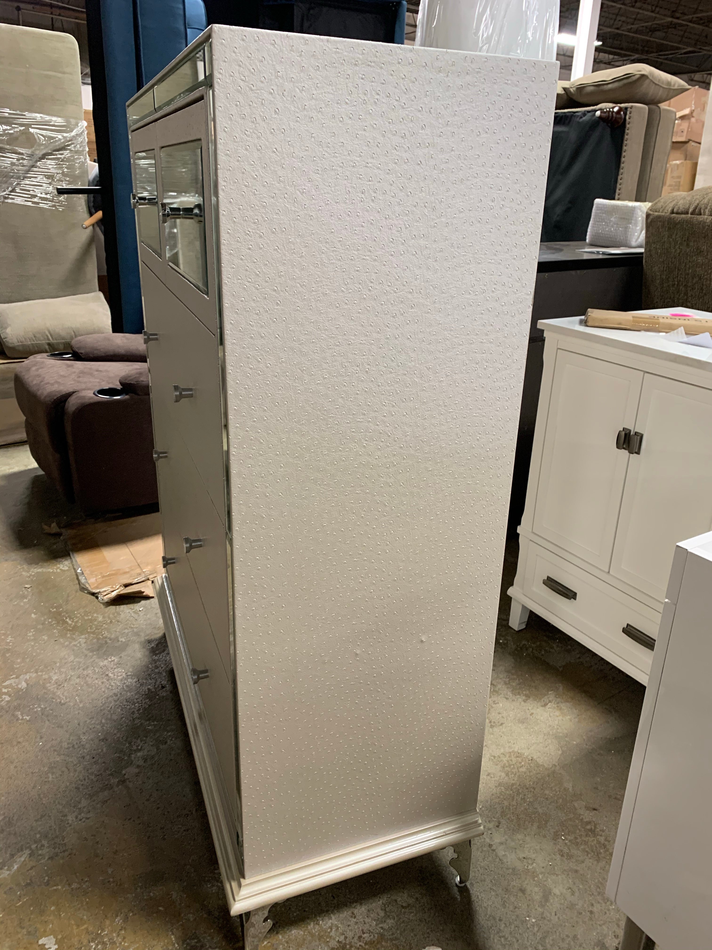 Hollywood Loft Frost Upholstered 5-drawer Chest