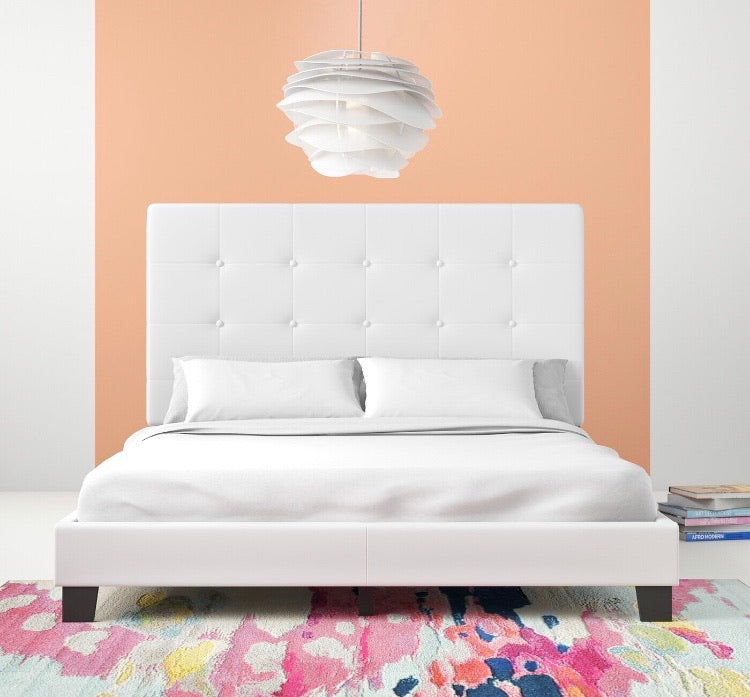 (King) Chadwick Tufted Upholstered Low Profile Platform Bed in White CG1729