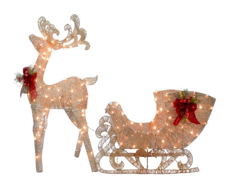 48 in. Reindeer and Santas Sleigh with LED Lights CG1821