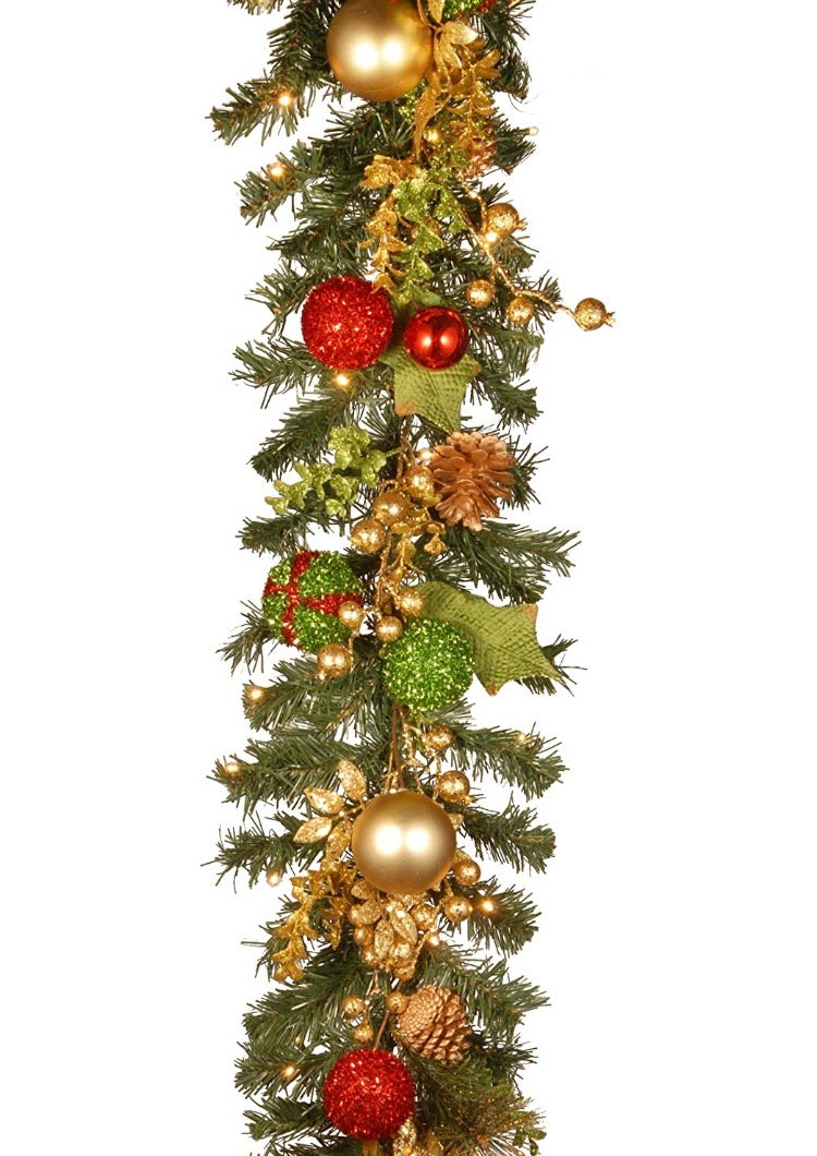 6' Decorated Christmas Garland with 50 White Battery Operated LED Lights CG1896