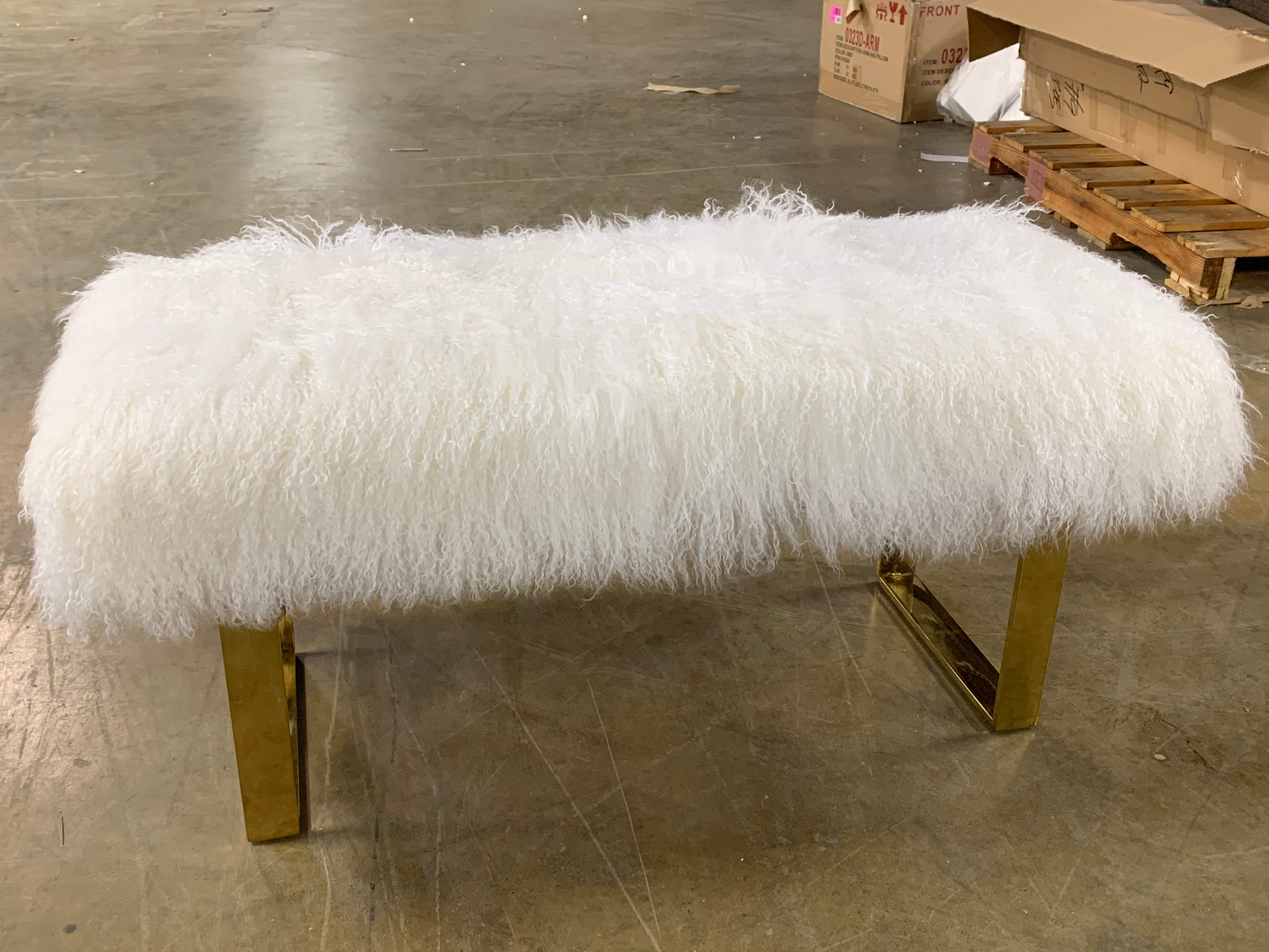 White Sheepskin Bench