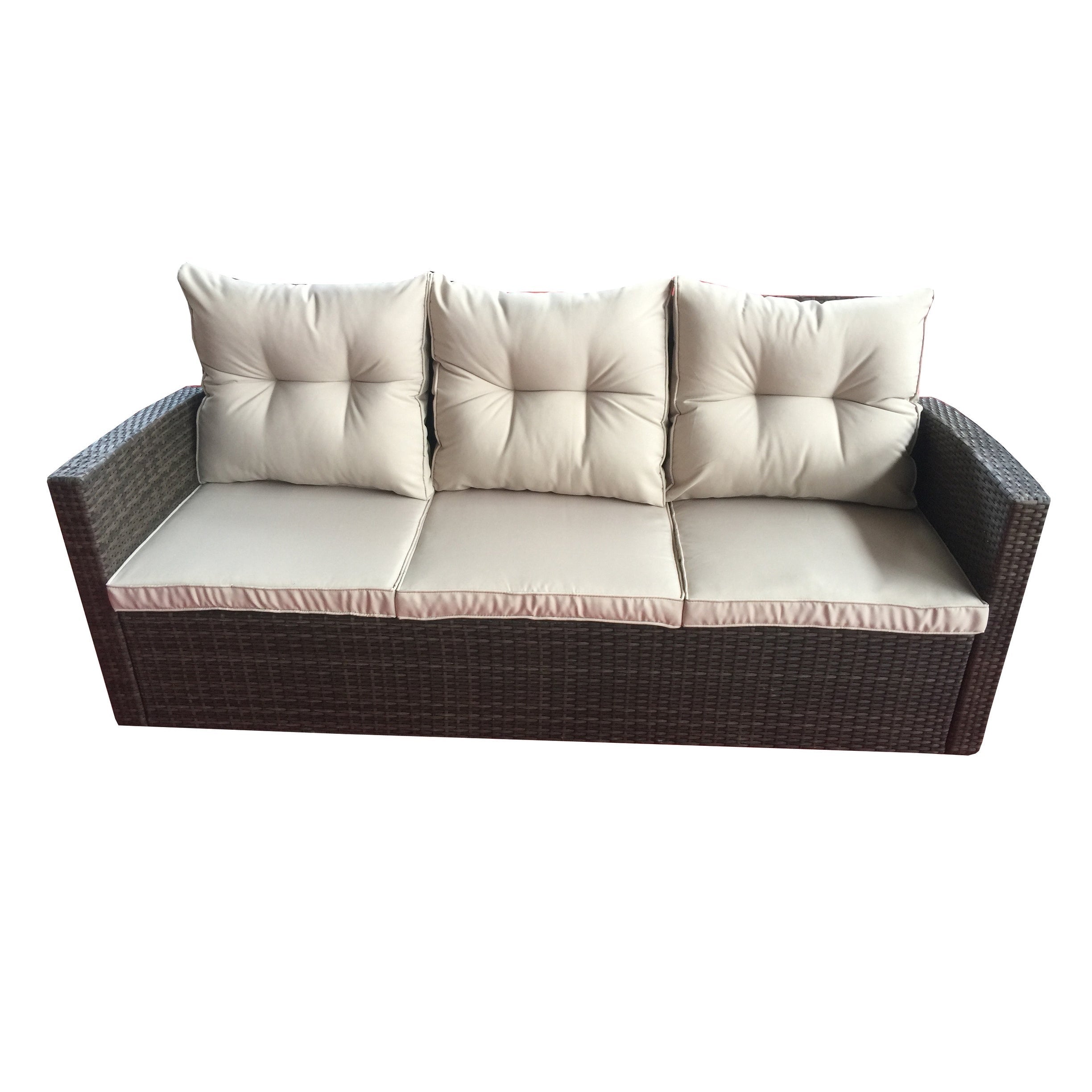 2 Piece Patio Sofa and Storage Coffee Table Set, Beige **Sofa + Coffee Table Only** **Hardware Not Included**
