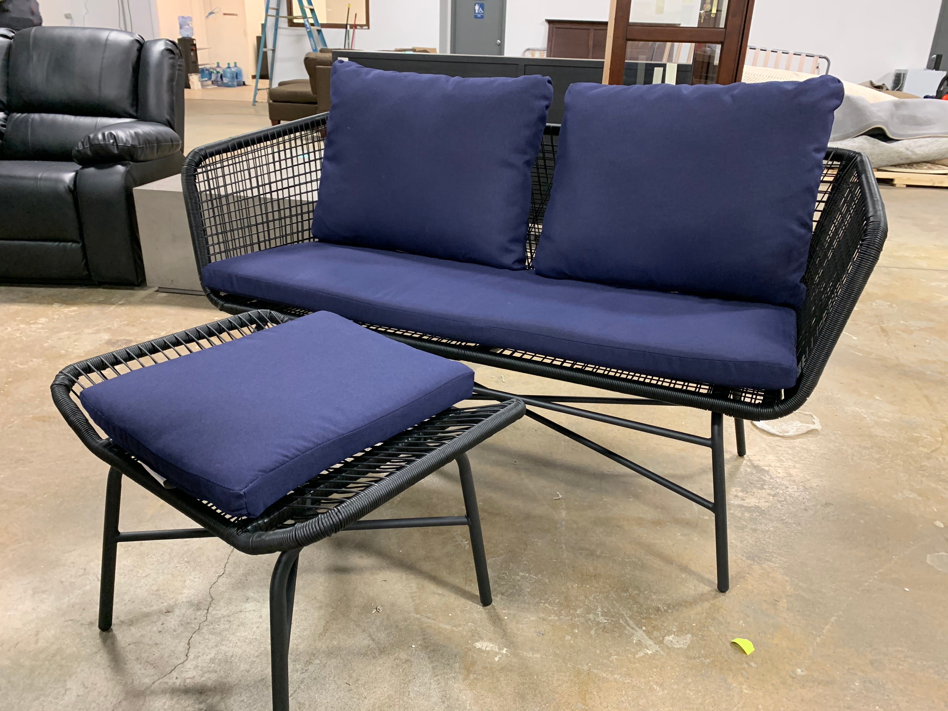 Black Wicker Loveseat and Ottoman
