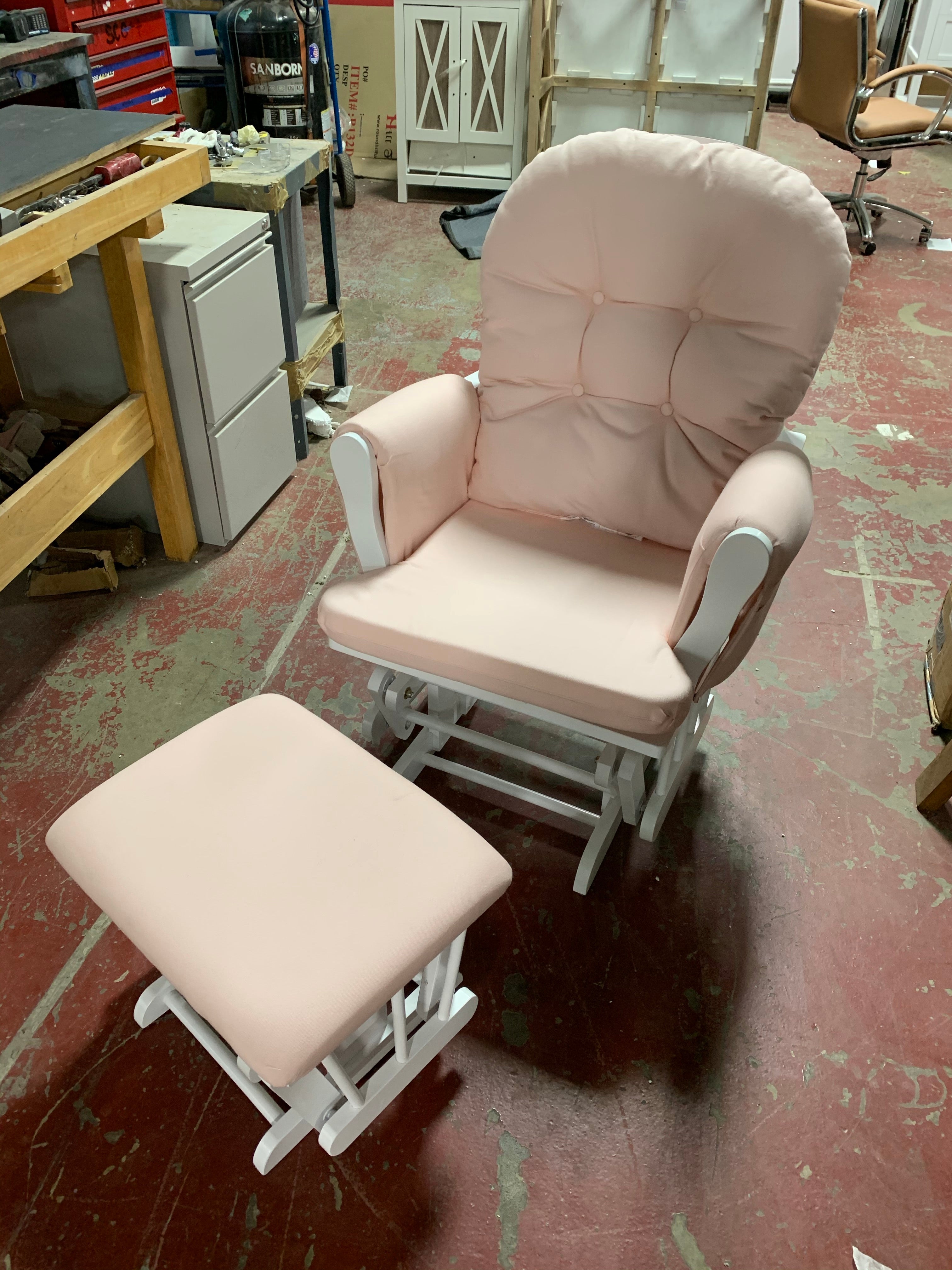 Erikson Glider and Ottoman Pink White Salvage Co Indy