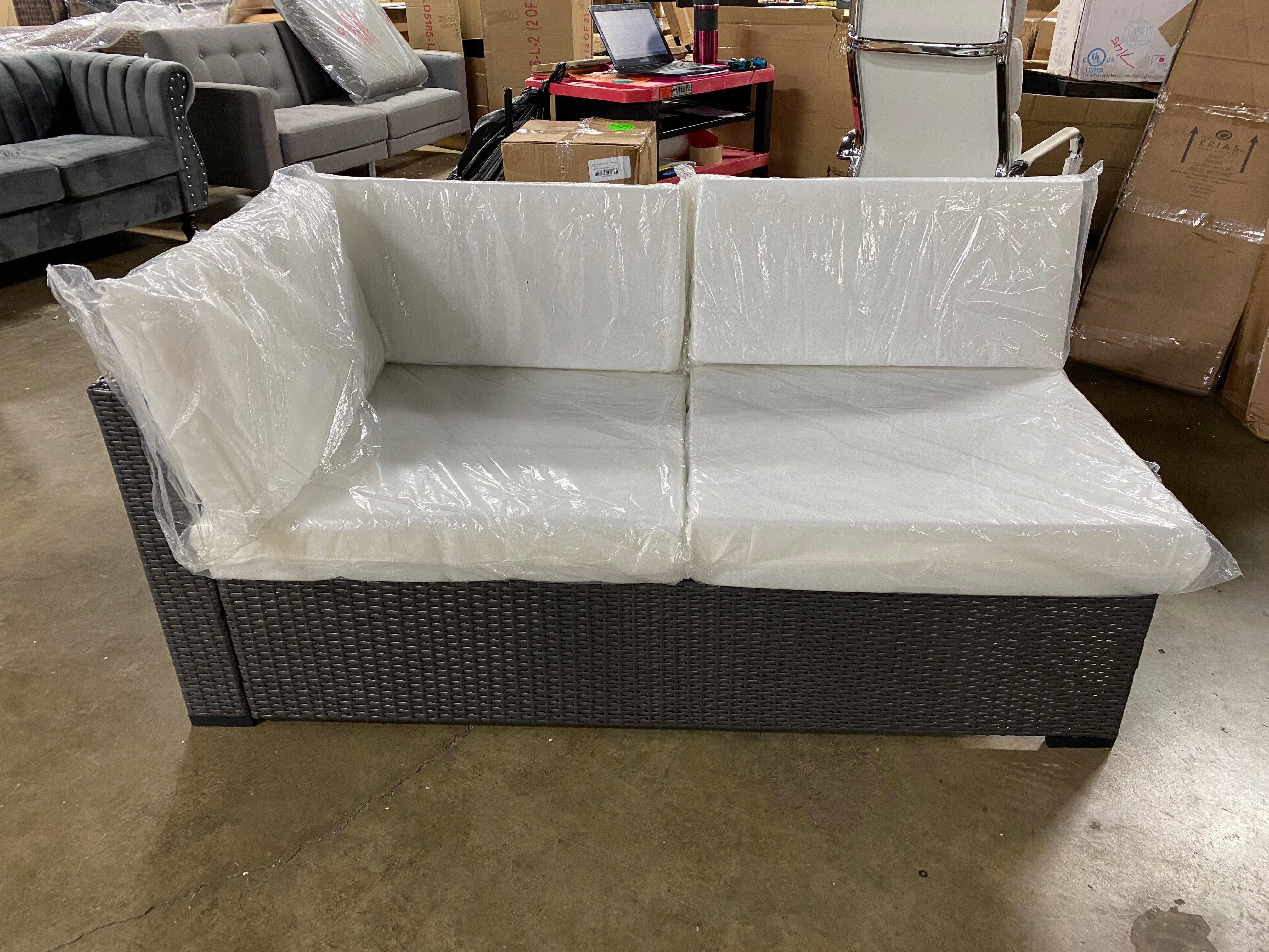 Biscayne Brown Wicker Interchangeable Arm Outdoor Corner Loveseat