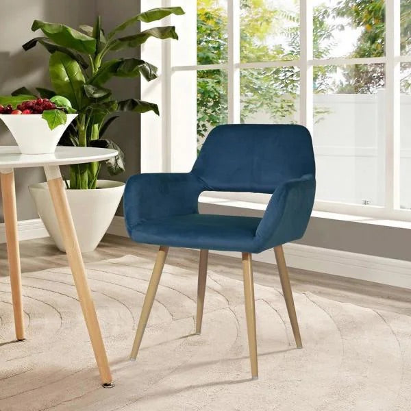 Blue Upholstered Velvet Hollow Design Armrest Side Chair PT921