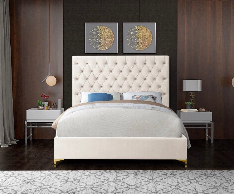 (Queen) Dermott Upholstered Platform Bed Cream CG905