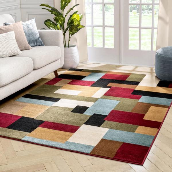 Barclay River Red 8 ft. x 10 ft. Modern Geometric Area Rug  HRUG100