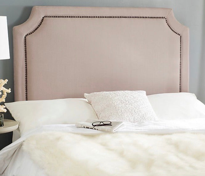 (Queen) Shayne Taupe Headboard, Brass Nail Head CG1391