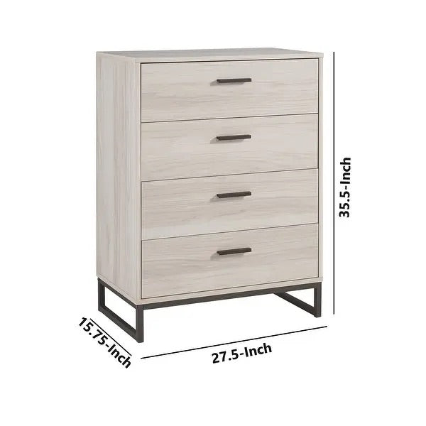 (AS IS) 4 Drawer Wooden Chest with Metal Legs, Antique White and Gray