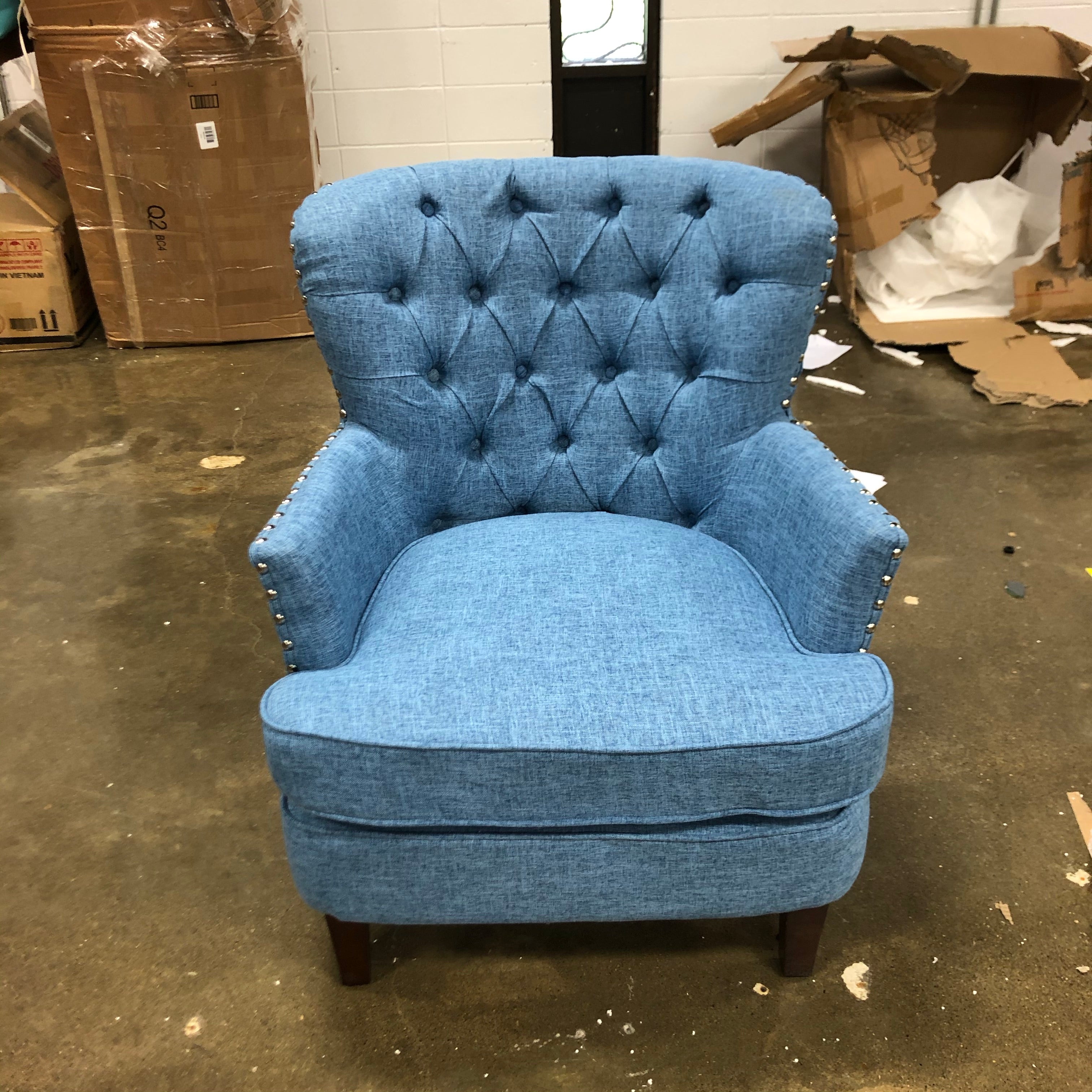 Blue Button Tufted Accent Chair with Nailhead