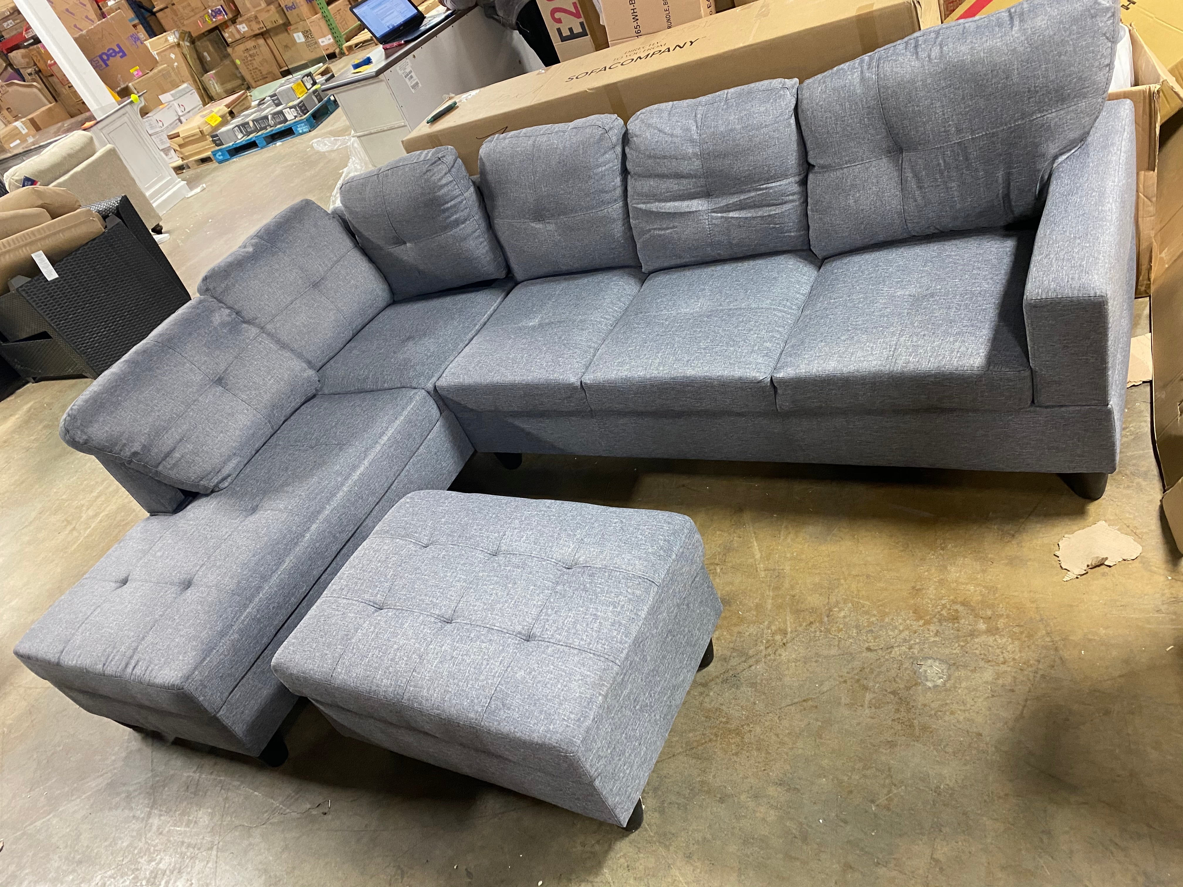 Mauzy 103.5" Wide Linen Left Hand Facing Sofa & Chaise with Ottoman