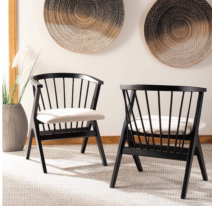 (Set of 2 ) Noah Spindle Dining Chair Black/Beige CG1660