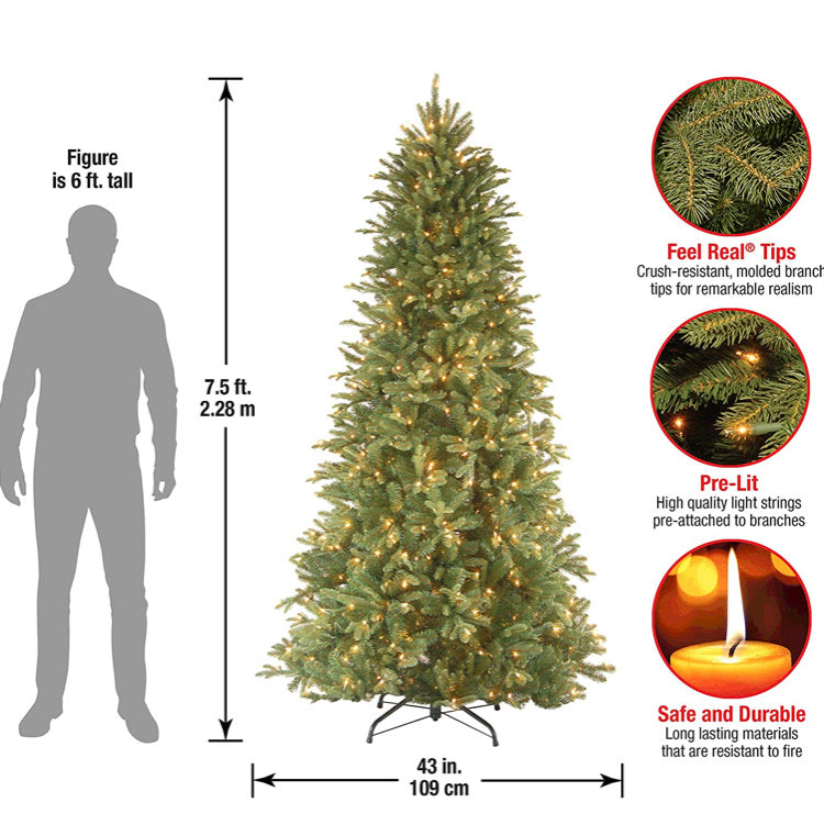7.5' Feel Real Tiffany Fir Slim Hinged Artificial Christmas Tree with 600 Clear Lights (#K5892)