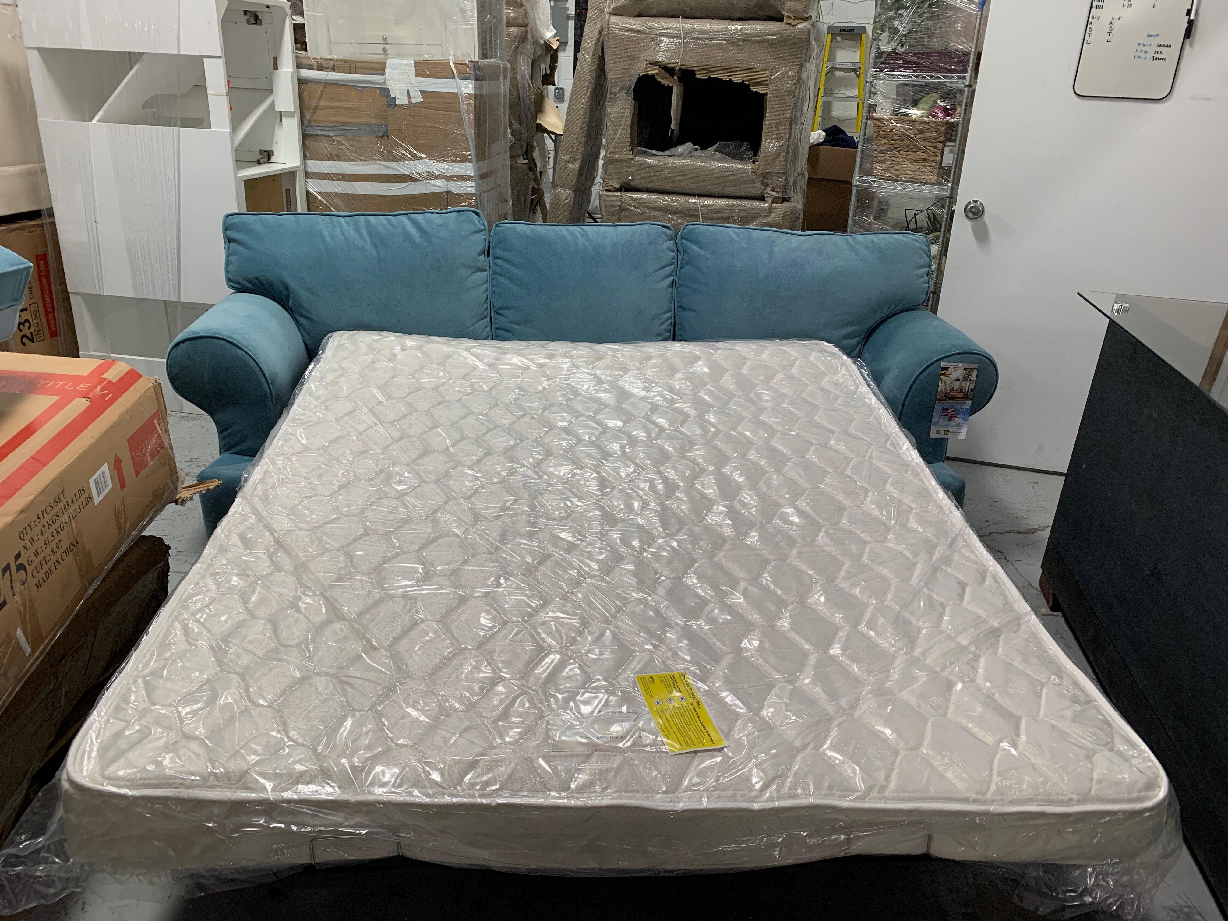 Klaussner 86" Sleeper Sofa, Heavenly Sapphire Blue