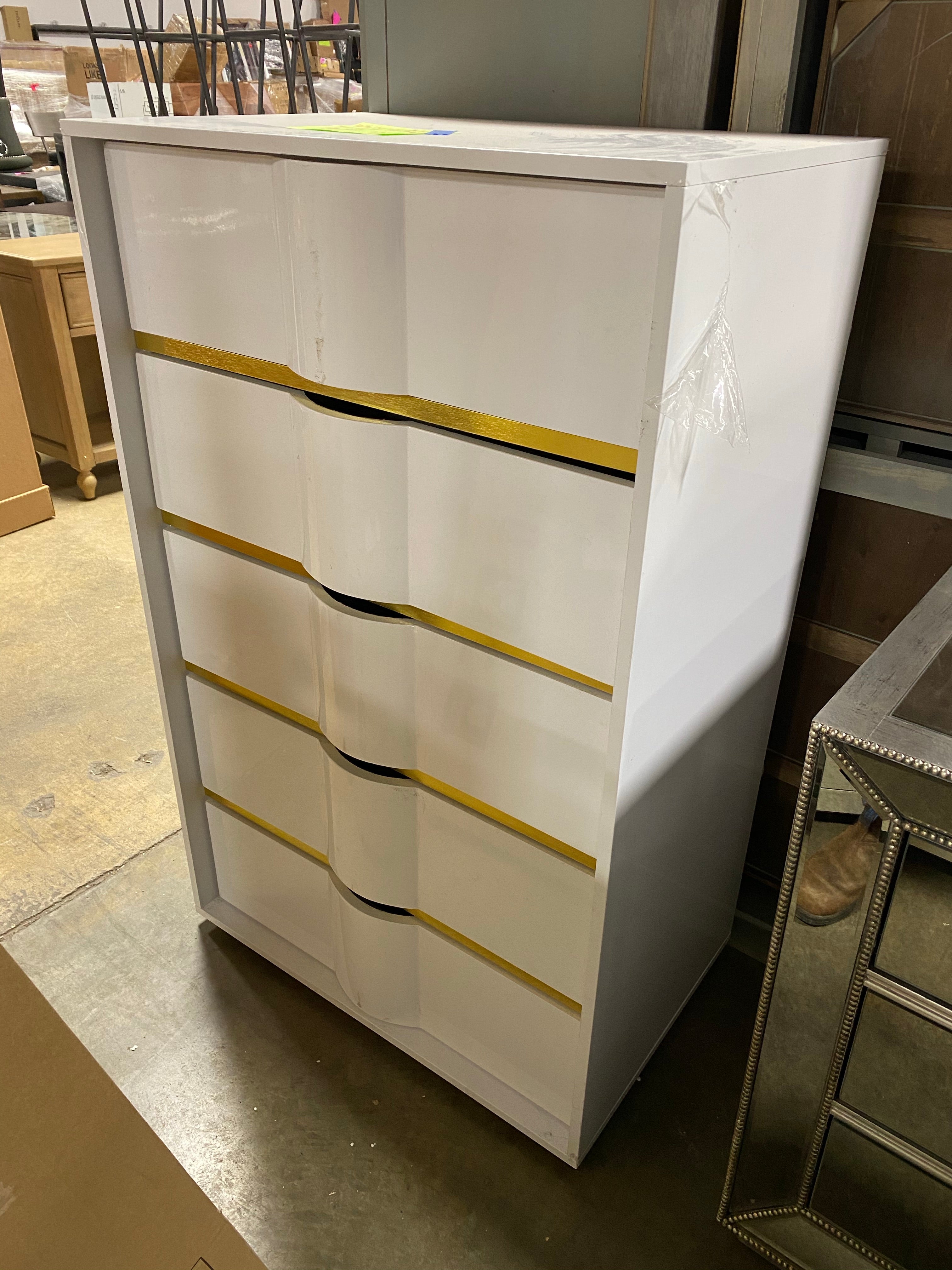 Best Master Furniture White with Gold Trimming 5 Drawer Chest