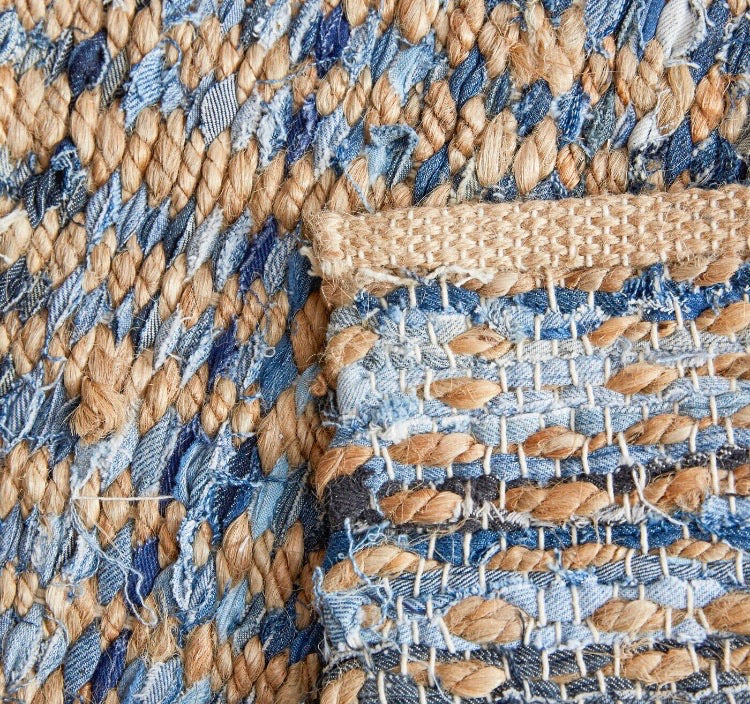 8' Square Bernd Handwoven Natural/Blue Area Rug CG323