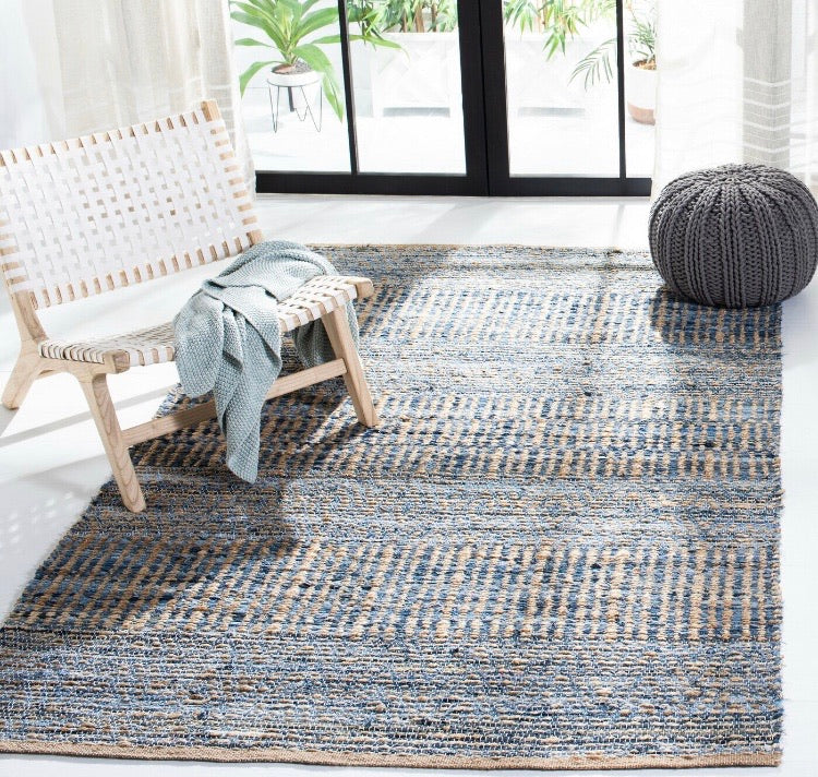8' Square Bernd Handwoven Natural/Blue Area Rug CG323