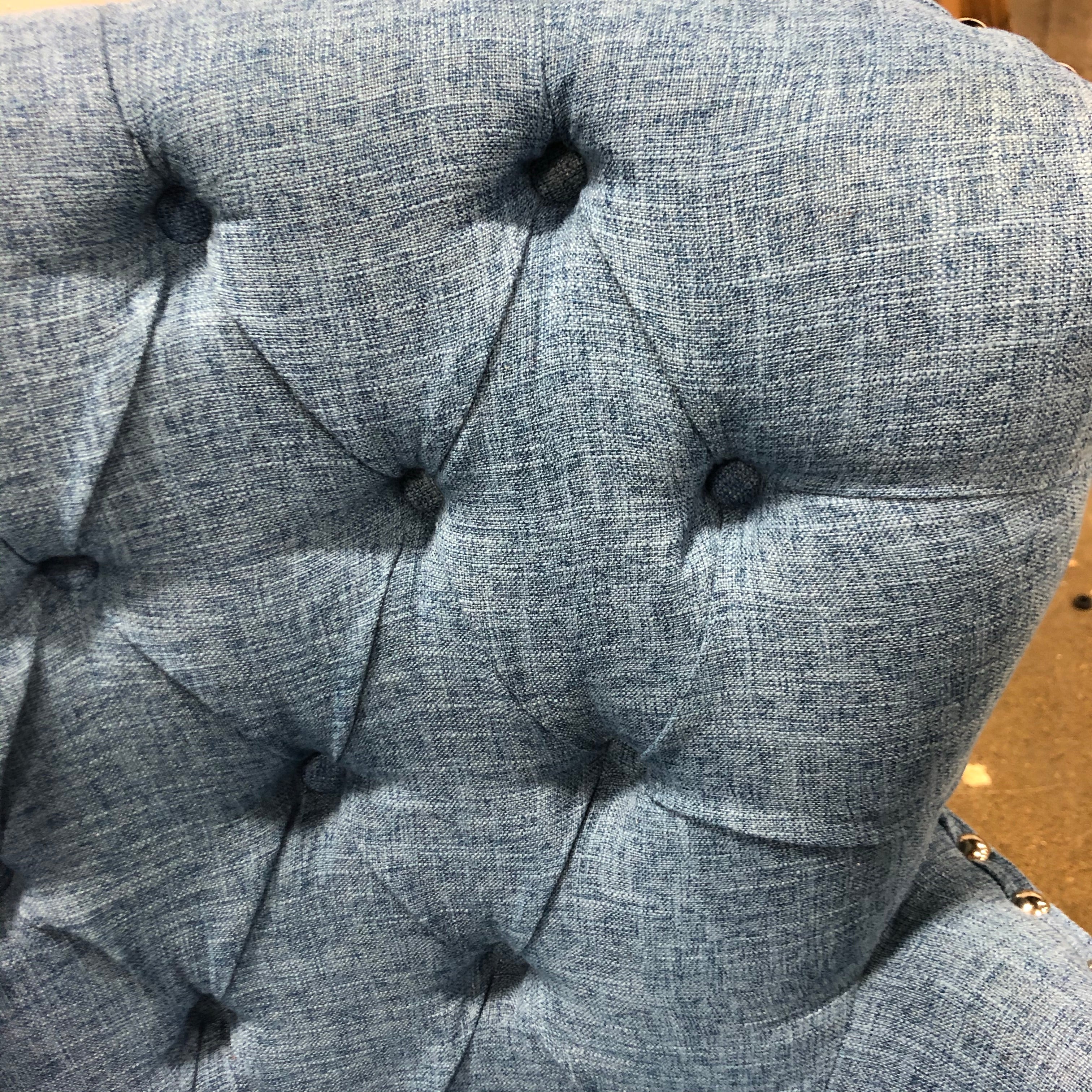 Blue Button Tufted Accent Chair with Nailhead