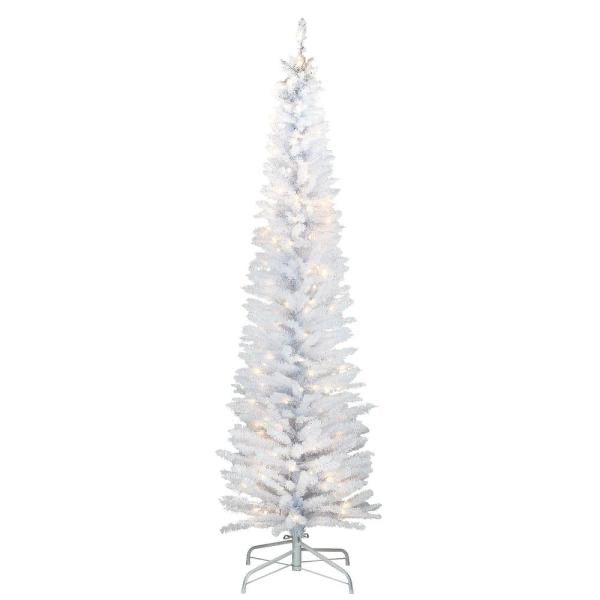 6'  White Iridescent Tinsel Tree with Metal Stand and 150 Clear Lights (#K5936)
