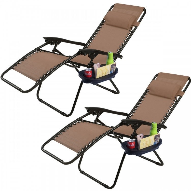 2 Pcs Folding Lounge Chair with Zero Gravity pc342
