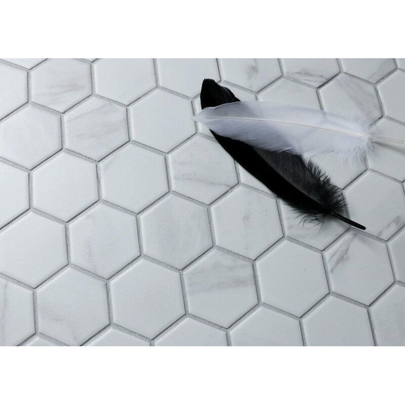 1 Box - Value Series 2" x 2" Porcelain Honeycomb Mosaic Wall & Floor Tile, Matte Carrara - 9 Square Feet (#K6281)