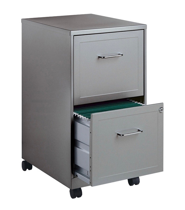 (Set of 2) Silver Carson 18" 2-Drawer Mobile Vertical Filing Cabinet CG792
