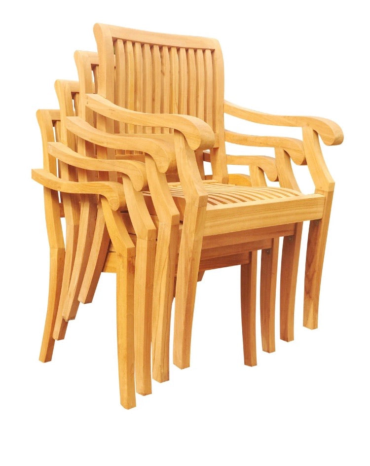 (Set of 4) Masten Stacking  Teak Patio Dining Chairs with Arms CG1881