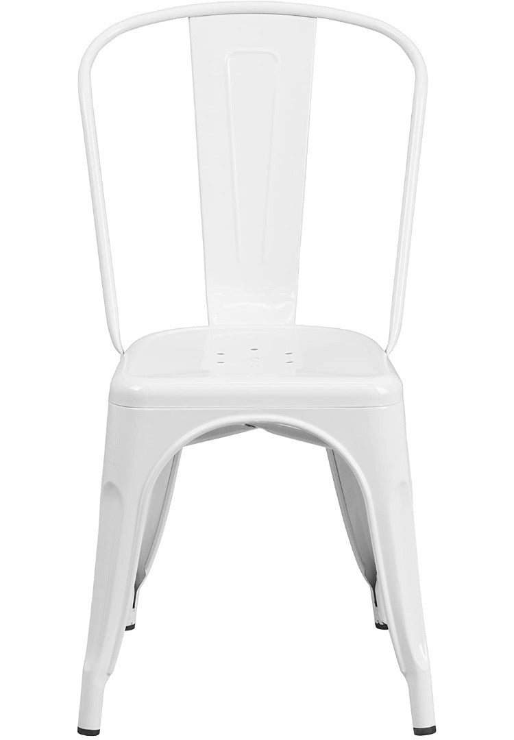 (Set of 4) White Metal Indoor-Outdoor Stackable Chair CG300