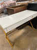 Rectangular White/Gold 2 Drawer Writing Desk with Built-In Storage