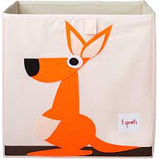 3 Sprouts Large Square Children's Foldable Fabric Storage Cube Organizer Box Soft Toy Bin, Orange Kangaroo, B94-DS183