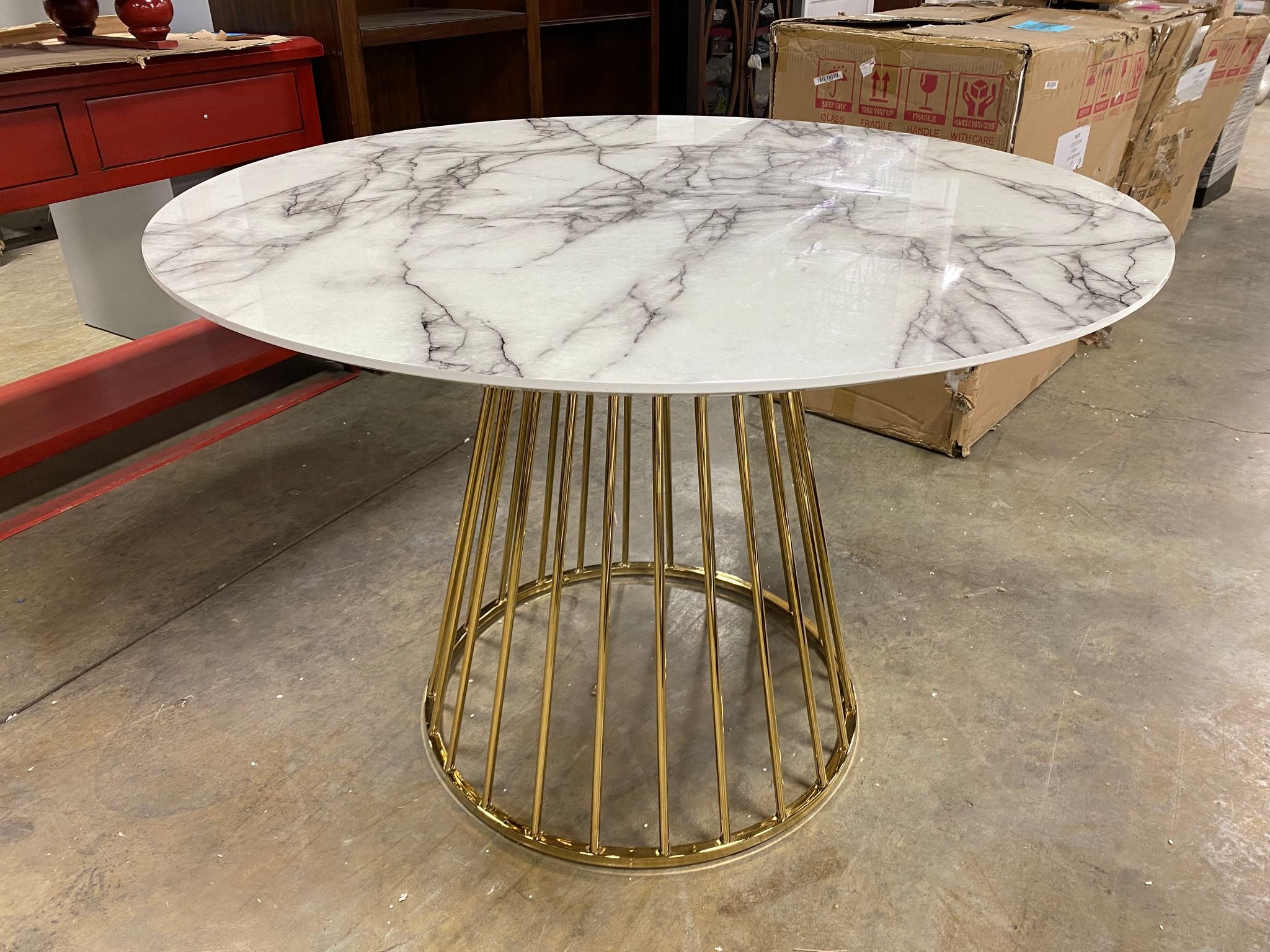 (AS IS) Modrest Holly Modern White & Gold Round Dining Table KBO327 (2 boxes)