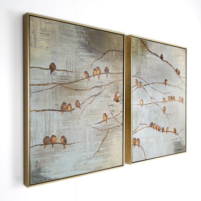 'Flock Of Birds Handpainted' Framed Graphic Art Print on Canvas JJ307