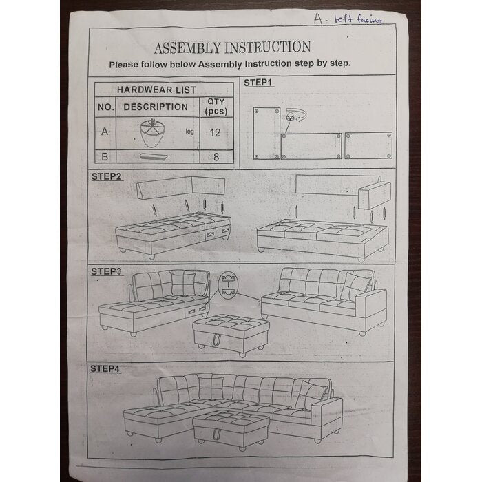 Wilhelmine 103.5" Wide Faux Leather Sofa & Chaise with Ottoman JJ334