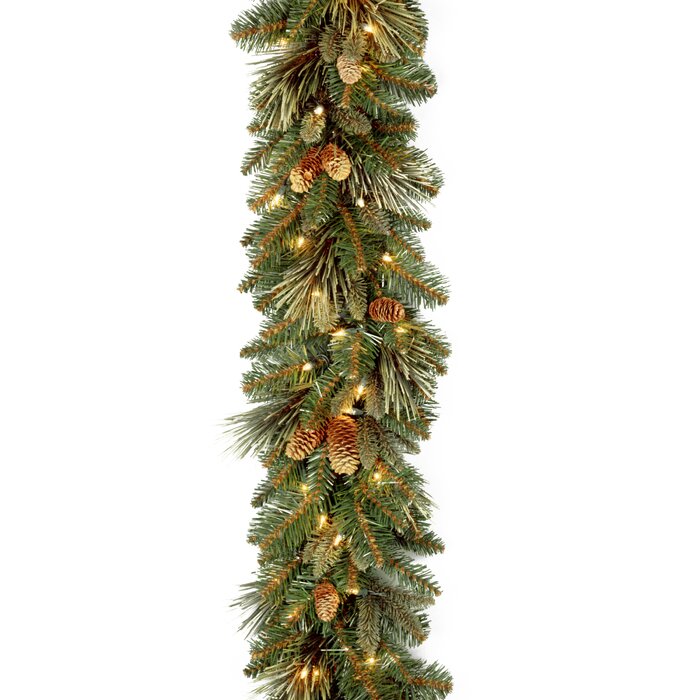9' Carolina Pine Pre-Lit Garland with 100 Warm Clear/White Lights JJ337