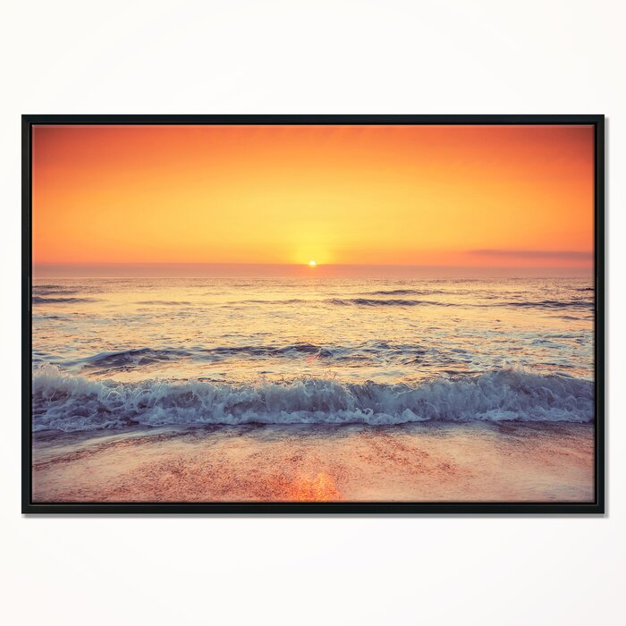 'Yellow Cloud Scape over Seashore' Framed Photographic Print on Wrapped Canvas JJ678