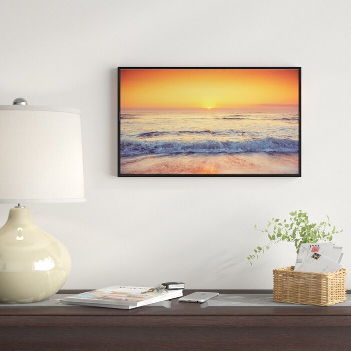 'Yellow Cloud Scape over Seashore' Framed Photographic Print on Wrapped Canvas JJ678