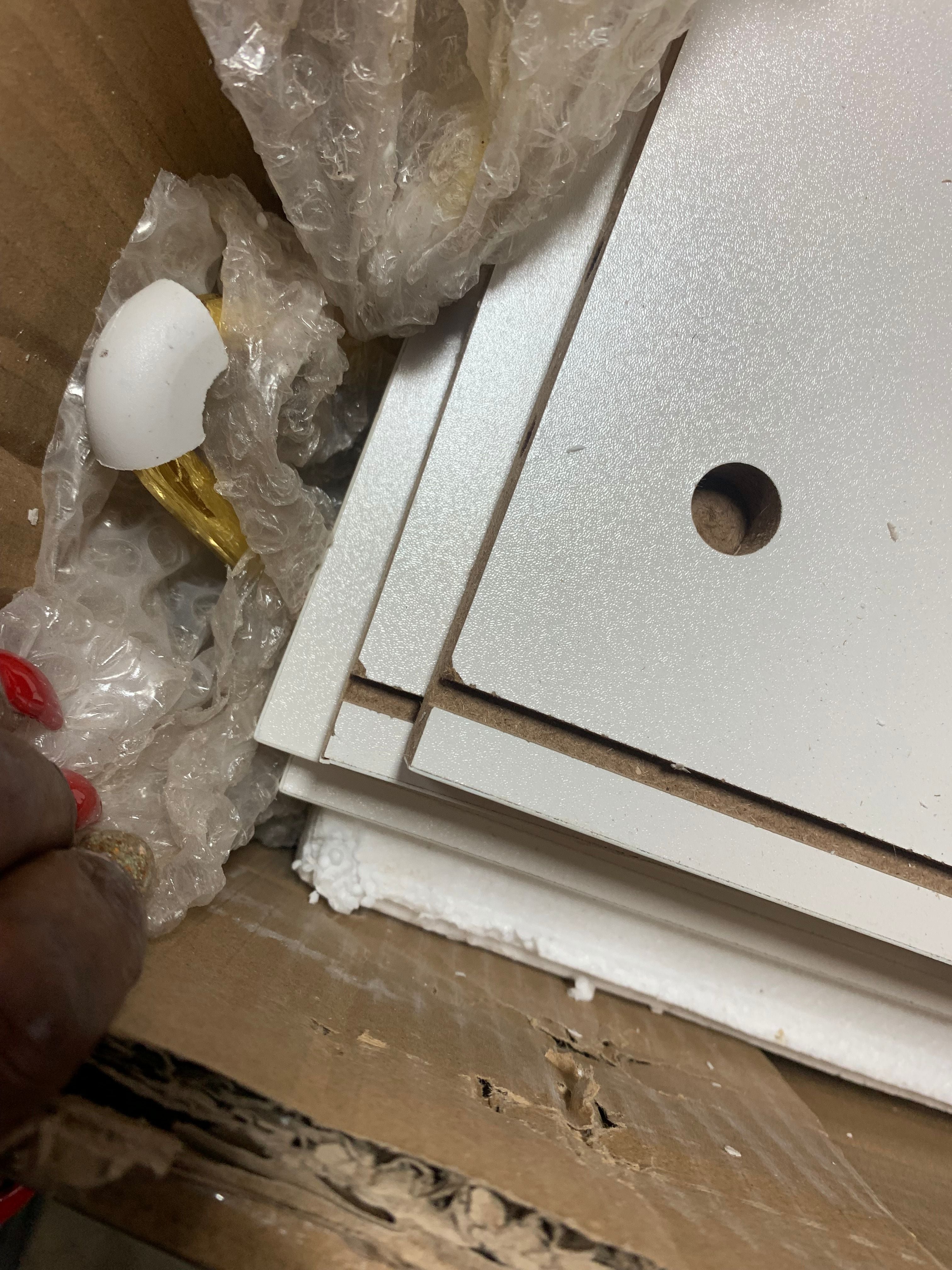2-Drawer White Nightstands With Metal Legs and Open Shelf *AS-IS*