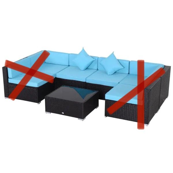 *AS IS* Outsunny 3-Piece Outdoor Wicker Patio Sofa Set with Cushions - Turquoise (2-Person Sofa and Glass Tabletop Ottoman ONLY)