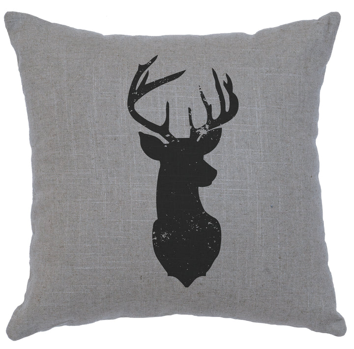 WOODED RIVER RUSTIC ACCENT PILLOW DEER SILHOUETTE GRAY