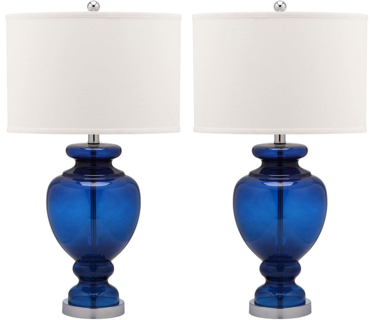 Navy Glass Vase Table Lamp with Off-White Shade (Set of 2) #LX4055