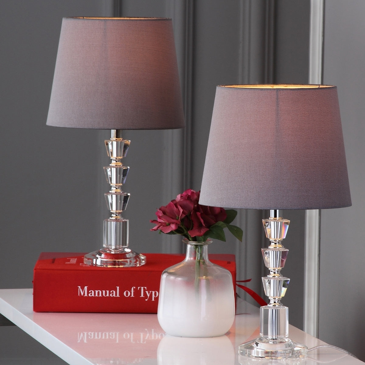 Set of 2 - Harlow 16" Clear Tiered Crystal Orb Table Lamps with Gray Shade (#K2587)