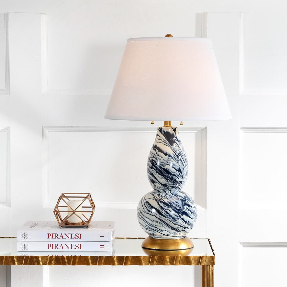 28.5" Swirl Table Lamp, Navy/White (#K6049)