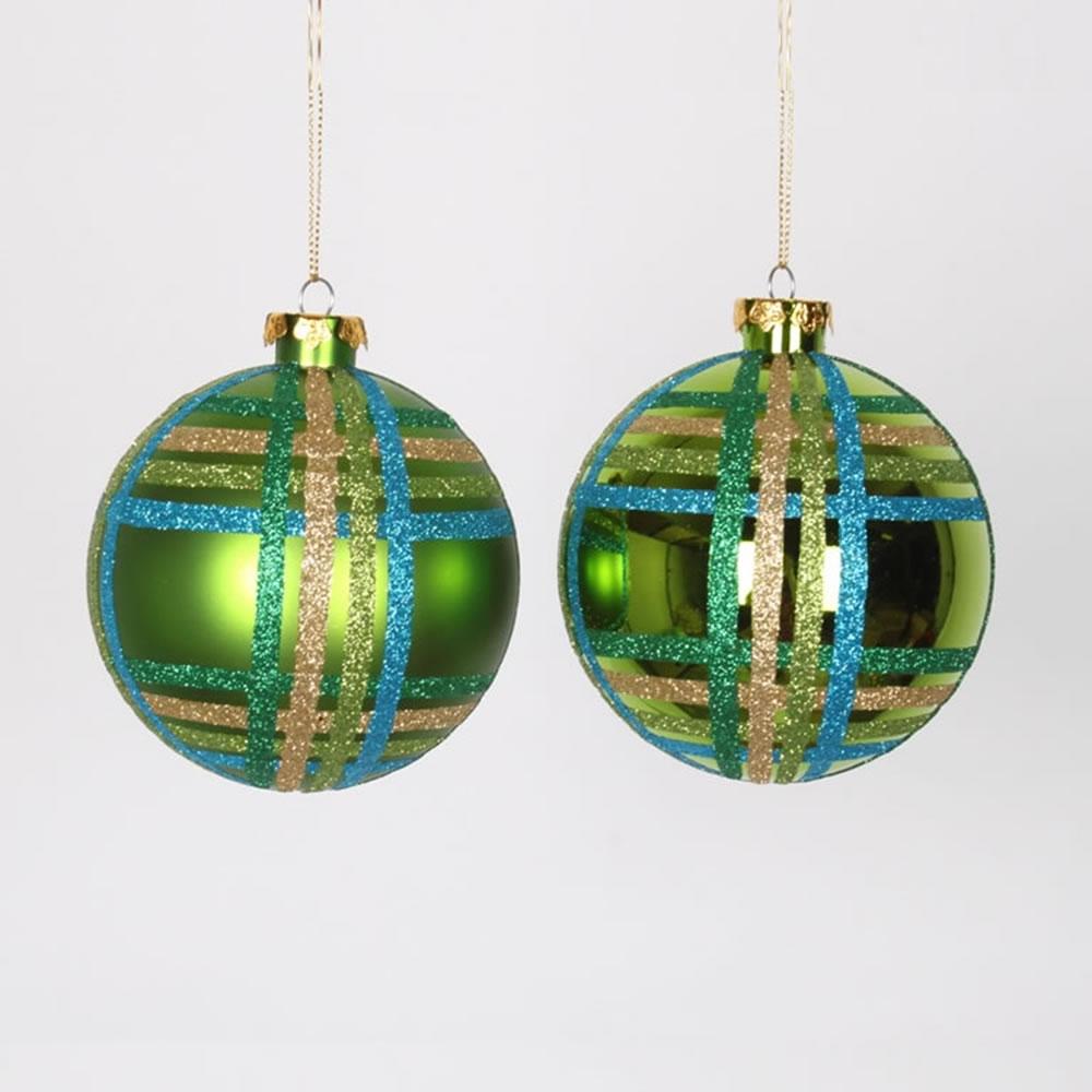 4" Lime-Turq-Gold Sh Matt Glit Ball Ornament 4/Bx B75-KS243