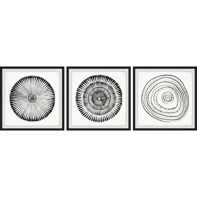 'Circle Bloom Triptych' 3 Piece Framed Watercolor Painting Print Set - 3 Boxes