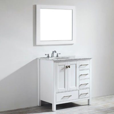 Marvin 36" Free Standing Single Vanity Set with Wood Cabinet, Marble Vanity Top, Ceramic Undermount Sink