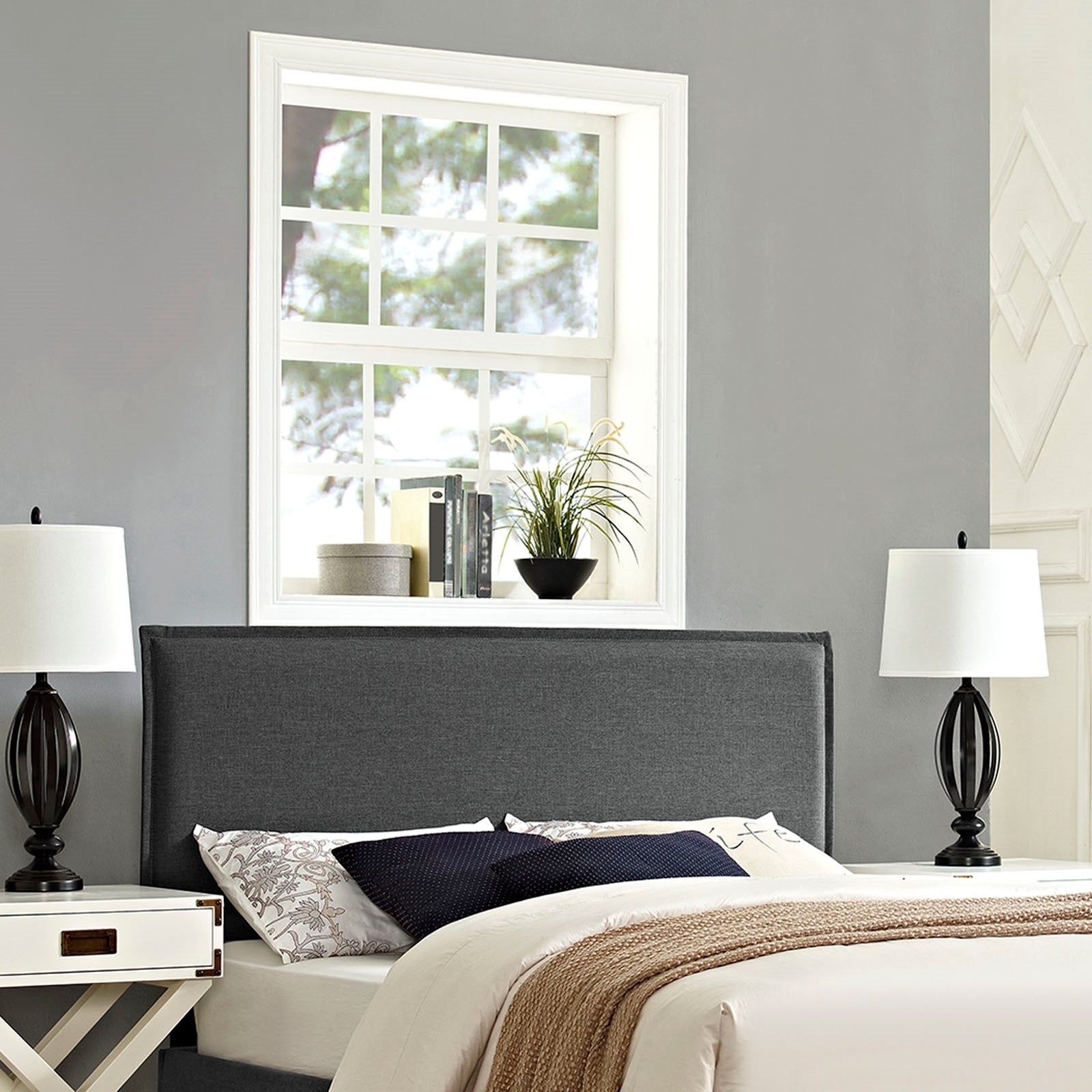 Xander Upholstered Panel Headboard, Gray - Queen (#K3787)