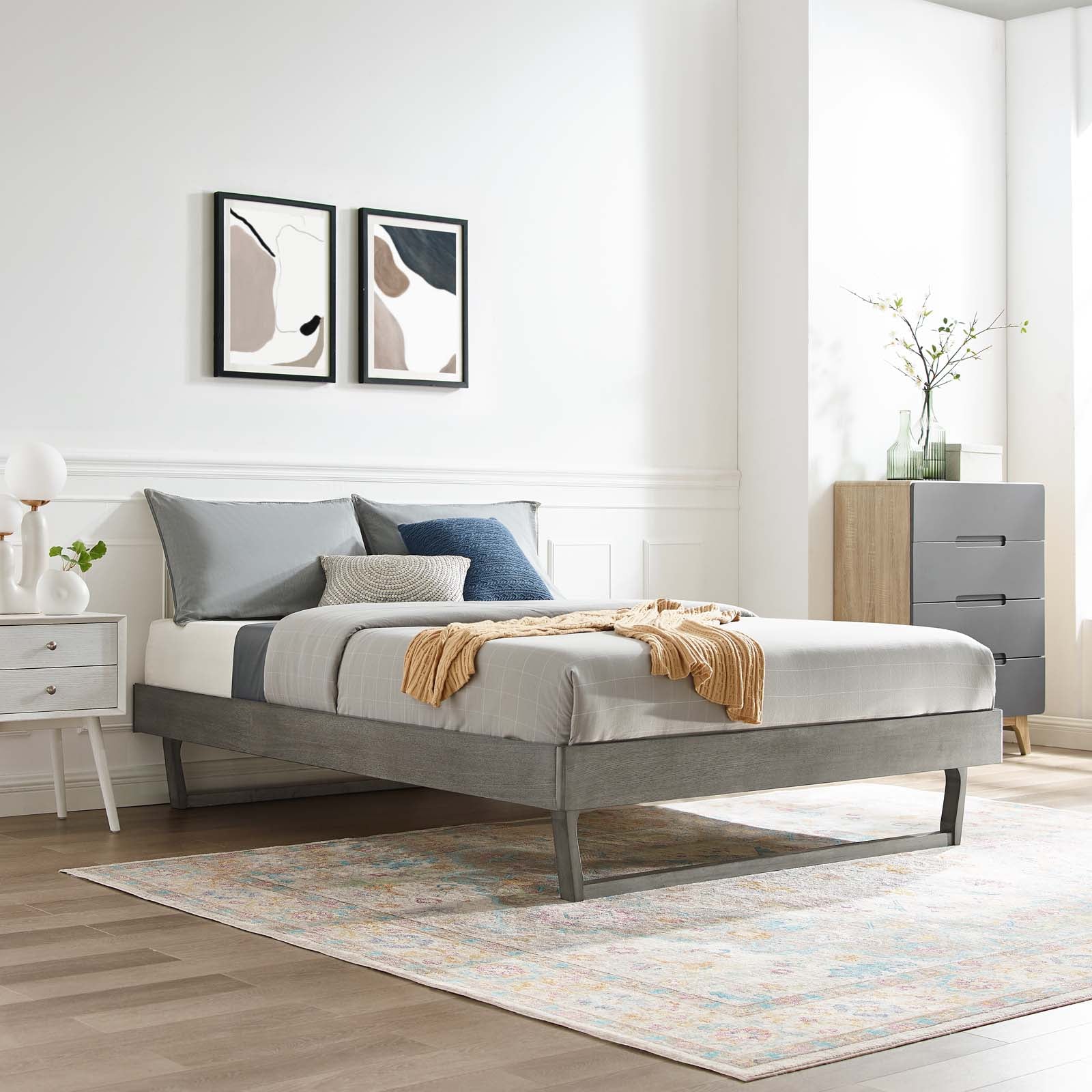 Billie Queen Wood Platform Bed Frame Gray
