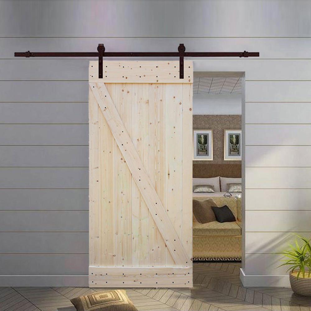 42 in.x84 in. Z Bar DIY 1-Panel Unfinished Natural Wood Sliding Barn Door w/ 8' Sliding Door Hardware Kit #HA310
