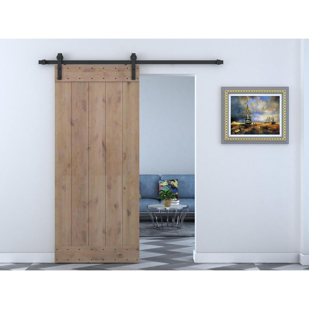 36" x 84" Vertical Slat Primed Wood Finish Sliding Barn Door, Knotty Alder (#K3229)